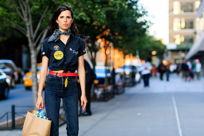 atmosphere details, black bandana, black denim, black shirt, denim pants, detail, fashion week, frenchystyle, FW, Hayett McCarthy, horizontal, jeans, jonathan paciullo, leather belt, model, NEW YORK, NYFW, pins, red belt, SPRING SUMMER 2018, SS 18, street style, trousers