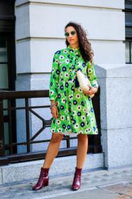 bordeaux, burgundy, floral, flowers, graphic dress, green dress, high heels, leather bag, leather shoes, printed dress, red boots, straw bag, sunglasses, fashion week, frenchystyle, FW, jonathan paciullo, street style, LFW, LONDON, SPRING SUMMER 2019, SS 19, vertical, full length