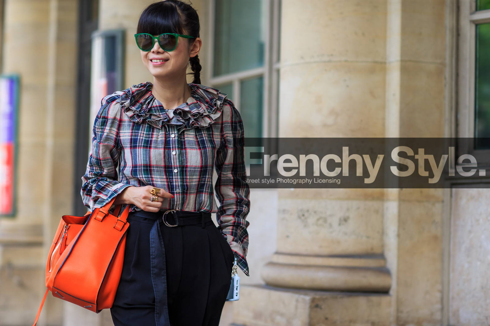 atmosphere details, black pants, check shirt, detail, fashion week, frenchystyle, FW, high waist, horizontal, jonathan paciullo, leaf greener, leather bag, MENSWEAR, orange bag, PARIS, PFW, plaid, SPRING SUMMER 2017, SS 17, street style, sunglasses, trousers