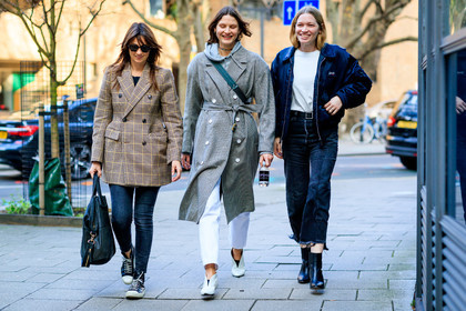 atmosphere details, AUTUMN WINTER 2017-2018, AW 17-18, balenciaga, beige jacket, black bag, black denim, black jacket, black shoes, bomber jacket, checked coat, checked jacket, choker, denim pants, FALL WINTER 2017-2018, fashion week, frenchystyle, full length, FW, FW 17-18, grey coat, grey sweater, high heels, hoodie, horizontal, jeans, jonathan paciullo, leather bag, leather shoes, LFW, LONDON, navy jacket, necklace, plaid, street style, trousers, victoria sekrier, white denim, white shoes, white t shirt