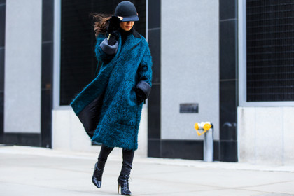 atmosphere details, AUTUMN WINTER 2016-2017, AW 16-17, black boots, black cap, fashion week, frenchystyle, full length, FW, FW 16-17, green coat, high boots, high heels, horizontal, jonathan paciullo, lace up shoes, nausheen shah, NEW YORK, NYFW, street style, suede shoes, woman, wool jacket