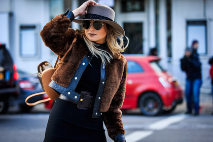 atmosphere details, AUTUMN WINTER 2016-2017, AW 16-17, backpack, black dress, brown belt, brown fur, brown hat, brown jacket, danielle bernstein, detail, fashion week, frenchystyle, fur jacket, FW, FW 16-17, horizontal, jonathan paciullo, leather bag, leather belt, louis vuitton, monogram, NEW YORK, NYFW, red lips, street style, sunglasses, woman