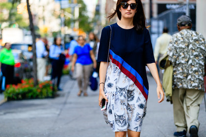 animal print, atmosphere details, blue dress, detail, fashion week, frenchystyle, FW, horizontal, jonathan paciullo, NEW YORK, NYFW, printed dress, SPRING SUMMER 2017, SS 17, street style, striped dress, stripes, sunglasses, valentina siragusa, woman