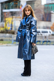 AUTUMN WINTER 2016-2017, AW 16-17, beige bag, black belt, black pants, blue coat, cartier, christian dior, clou bracelet, fashion week, frenchystyle, full length, FW, FW 16-17, harness, jonathan paciullo, kristina bazan, leather bag, leather belt, metallic, metallic bag, NEW YORK, NYFW, shiny, street style, vertical, woman, zana bayne