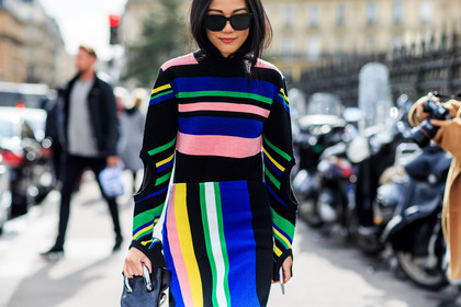 atmosphere details, AUTUMN WINTER 2016-2017, AW 16-17, black bag, black dress, detail, FALL WINTER 2016-2017, fashion week, frenchystyle, FW, FW 16-17, geometric, graphic dress, horizontal, jonathan paciullo, leather bag, multicolor dress, PARIS, PFW, printed dress, street style, striped dress, stripes, sunglasses, yoyo cao