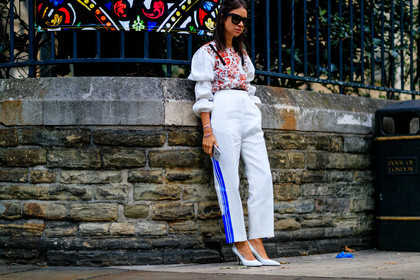 atmosphere details, bracelet, cartier, fashion week, frenchystyle, full length, FW, high heels, horizontal, jonathan paciullo, leather shoes, LFW, LONDON, natasha goldenberg, printed shirt, SPRING SUMMER 2017, SS 17, straps, street style, striped pants, sunglasses, trousers, white pants, white shirt, white shoes, woman